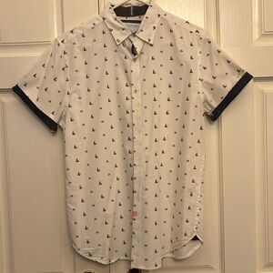Cactus Man Ricky Singh Short Sleeve Button Down Shirt, Med. White, With Boats.